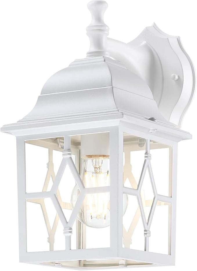 LIT-PaTH Outdoor Wall Lantern White Large Exterior Wall Light Fixture E26 Base Anti-Rust Aluminum Porch Lighting for Outside Patio Garage 1 Pack