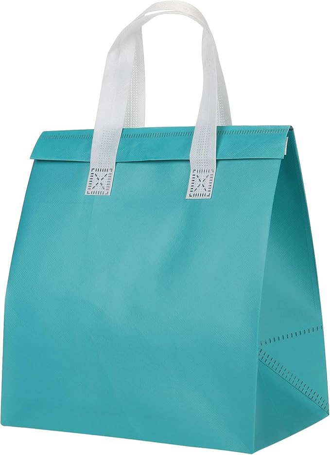 PATIKIL Insulated Take Away Bags 25 Pcs Insulation Cooler Bag Grocery Thermal Bags 11.8 x 7.9 x 12.6 Inch for Hot Cold Frozen Food Delivery Blue