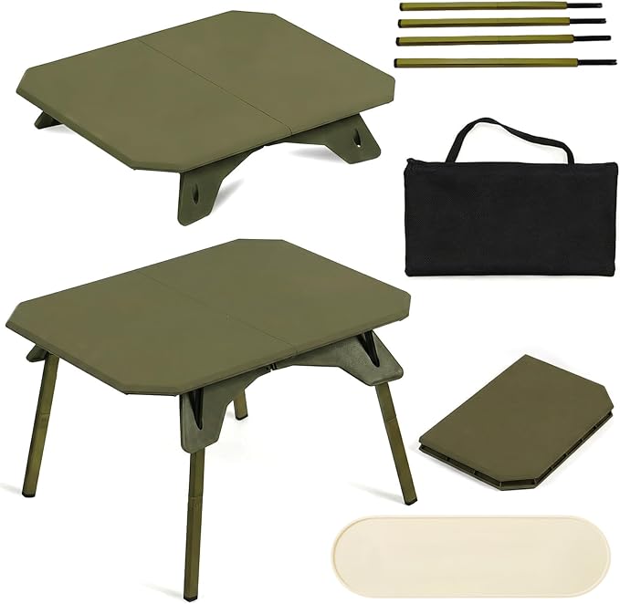Foldable Camping Table | Adjustable Height Portable Camp Table for Backpacking Picnic &amp Car Travel | Compact Small Folding Table with Carrying Bag &amp Cup Coasters | Camping Essentials