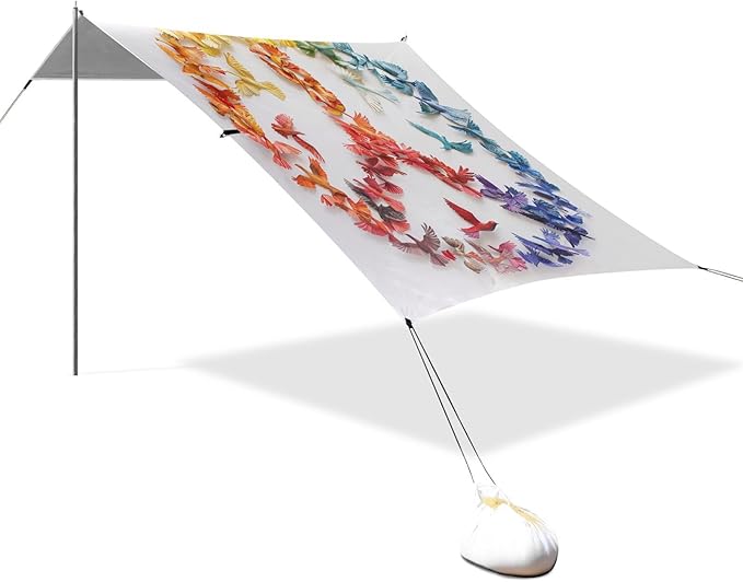 ALAZA Colorful Peace Sign Dove Beach Tent Sun Shelter UPF50+ Protection Beach Shade Canopy w/ 4 Sandbags for Outdoor Camping Fishing Backyard Fun Picnic 10x9 ft