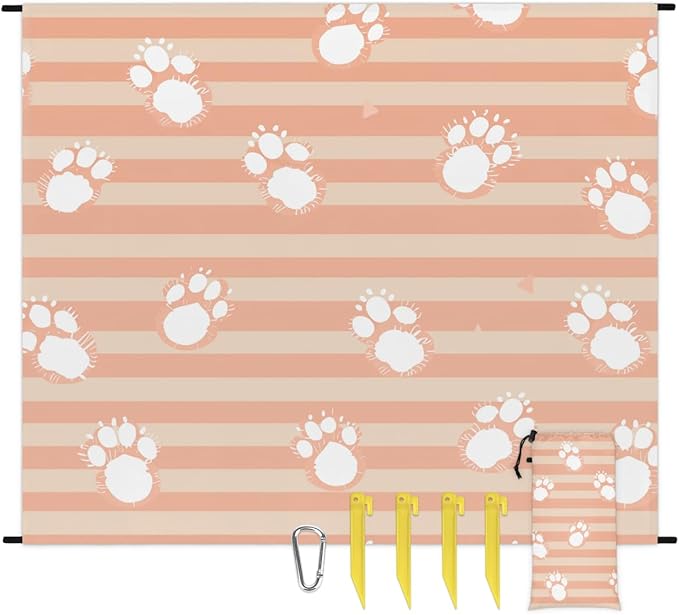 Waterproof Sandproof Beach Blanket 59''×68'' Cats Polyester Outdoor Picnic Blanket with 4 Stakes &amp Storage Bag for BeachCampingVacation Paw Print