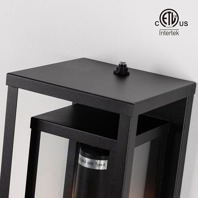 mirrea 14 Dusk to Dawn Outdoor Wall Sconce 1 Light in Matte Black Rectangular Metal Frame and Clear Glass Shade Waterproof Porch Light Patio Light