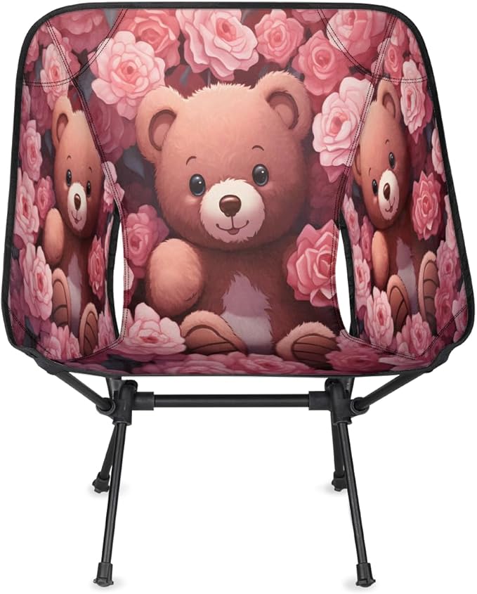Bear Print Pattern Camping Chair Lightweight Portable Chairs for Adults Easy Installation Outdoor Foldable Camping Chair for Camping Fishing Hiking Picnic Beach