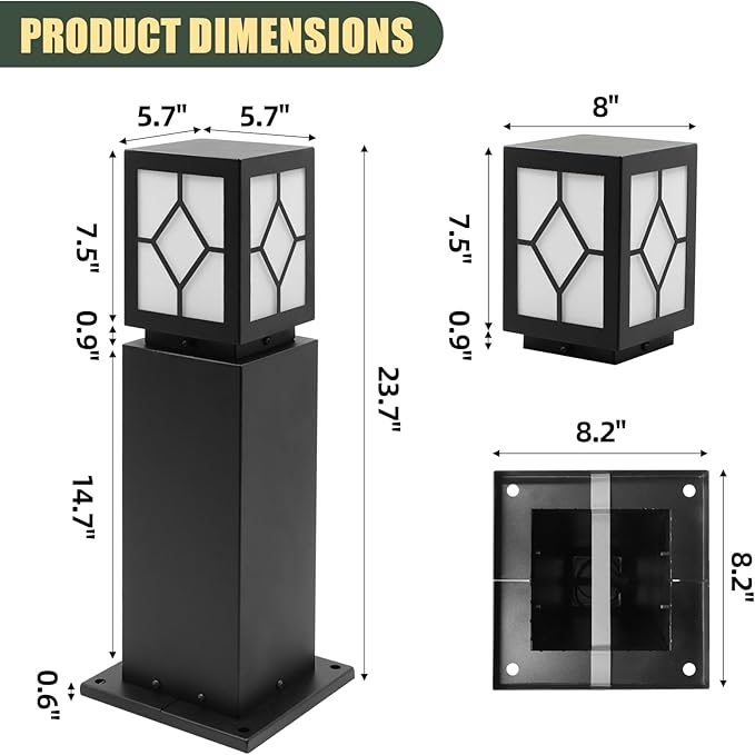 2Pack Landscape Path Lights 24 IP65 Waterproof Bollard Lights Heavy Duty Steel Stable Widened Base E27 Lamp Holder Modern Outdoor Path Lights Bollard for Lawn Patio Courtyard Driveway Lozenge