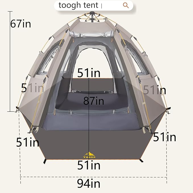 Camping Tent with Instant Setup 2/3 Person Weatherproof Easy Quick Set Up in 60 Seconds with Rainfly Backpack Tent for Family Camping &amp Hiking Upgraded VentilationCenter Height 66-inch