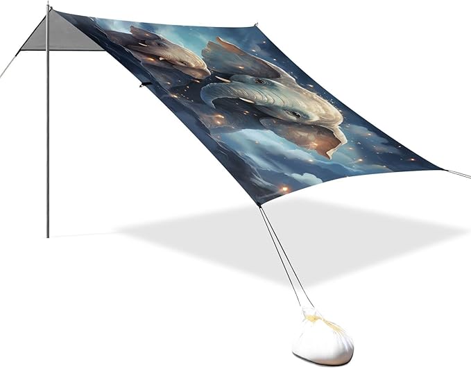 ALAZA Cute Elephant Beach Tent Sun Shelter UPF50+ Protection Beach Shade Canopy w/ 4 Sandbags for Outdoor Camping Fishing Backyard Fun Picnic 10x9 ft