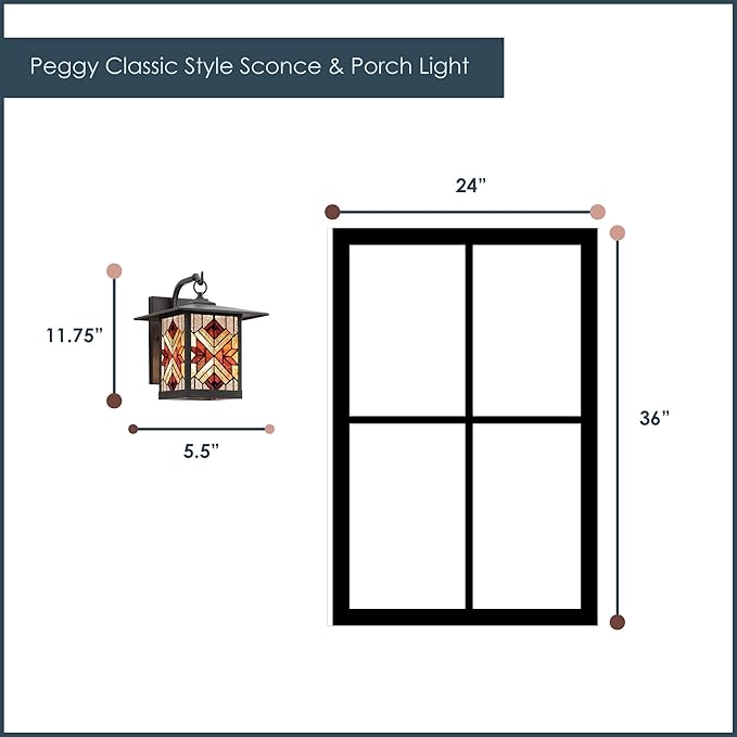 RIVER OF GOODS Stained Glass Outdoor Light Fixture - 11.75 H - Mission Style Porch Light - Peggy