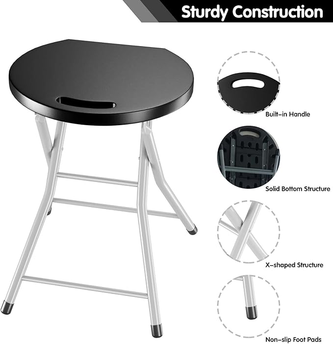 MIDDOW SILKYDRY Folding Stool 28'' Foldable Counter Bar Stools for Adults Portable with Handle Heavy Duty Metal Collapsible Stool Chair Barstools for Kitchen Outdoor &amp Camping 330 lbs Capacity