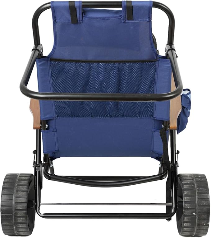 Beach Chair Cart with Wheels 2 in 1 Foldable Beach Lounge Chair Buggy Cart Large Wheels for Pool Backyard Sunbathing Picnic (Dark Blue)