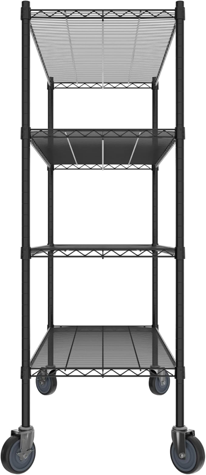 Commercial NSF Listed Black Epoxy Mobile Wire Shelving Kit 21 x 54 x 60 with 4 Shelves Perfect for Warehouse Walk-in Refrigerator Freezer Grocery Store Restaurant Dishroom