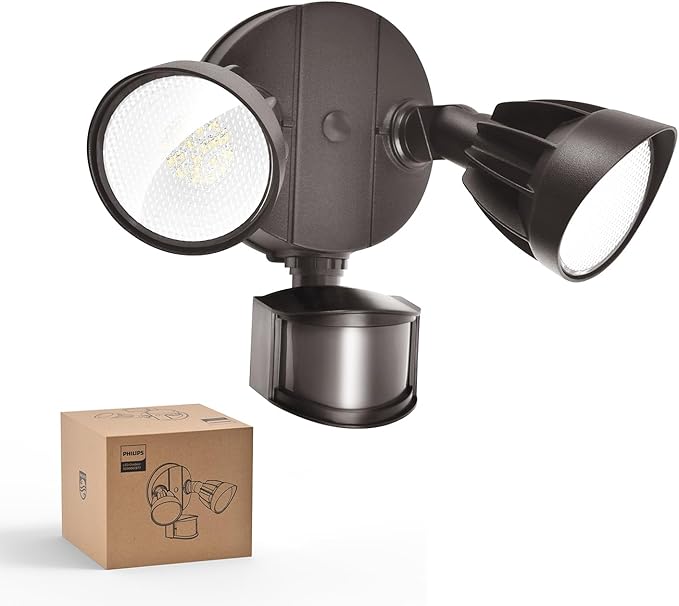 Philips 44W 4200 lm LED Security Light Outdoor w/PIR Motion Sensor 5000K Daylight Flood Light Waterproof Dusk to Dawn 2 Heads 4 Modes