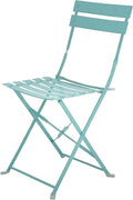 Carolina Chair &amp Table Bistro Set of 2 Foldable Outdoor Chairs - Elegant Powder Coated Metal Seat and Frame Folding Chairs - Modern Style Space Saving Furniture for Patio Balcony or Garden (Teal)