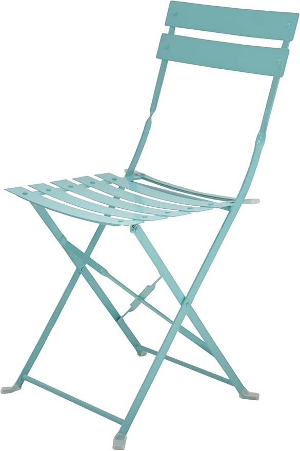 Carolina Chair &amp Table Bistro Set of 2 Foldable Outdoor Chairs - Elegant Powder Coated Metal Seat and Frame Folding Chairs - Modern Style Space Saving Furniture for Patio Balcony or Garden (Teal)