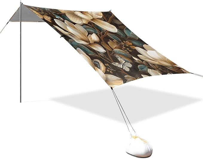 Magnolia Flowers Beach Tent Sun Shelter 9.2' x 10.5' Beach Canopy with 4 Sandbags 4 Stability Poles Sand Shovels - Tent Canopy for Beach Camping Fishing Picnics