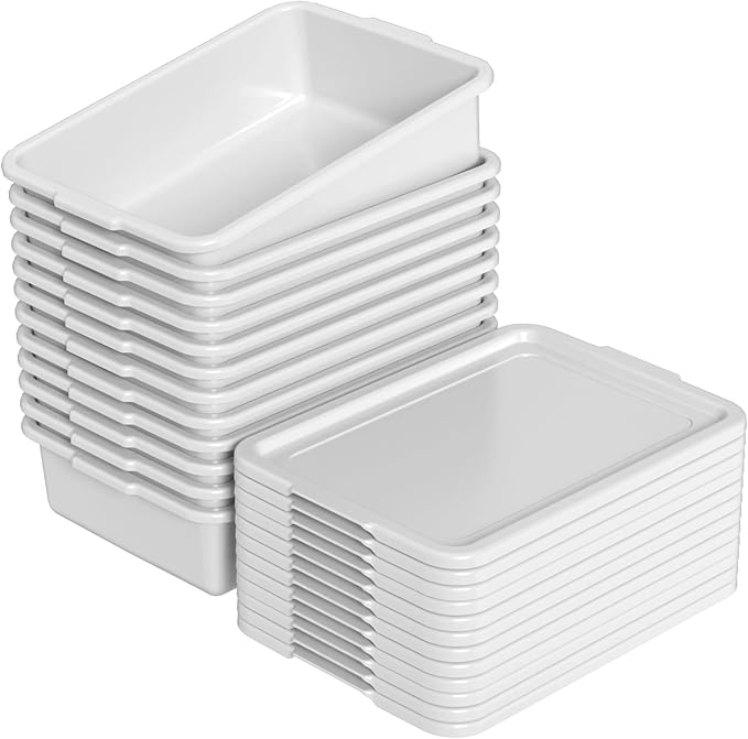12 Packs Plastic Bus Tubs 13 L (3.4 Gal) Commercial Bus Box with Lid Gray
