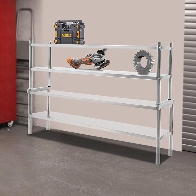 Stainless Steel Double Tier Overshelf 12 * 71in Commercial Heavy Duty Shelving Height Adjustable Shelf Storage for Prep &amp Work Table in Restaurant Home and Kitchen (12 * 71in)