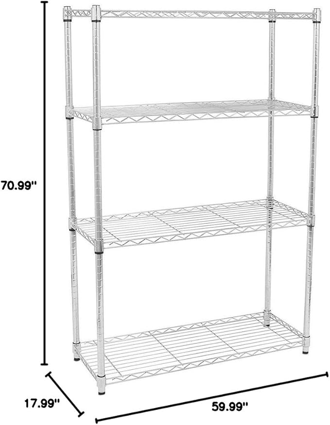 Commercial Chrome Wire Shelving Rack All Stainless-steel Heavy Duty 4 Tier Wire Shelf W60xD18xH71 for Storage ETL