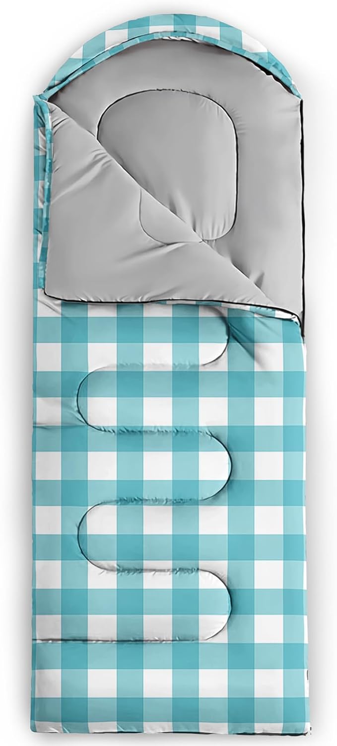 Purple Gingham Sleeping Bag for Girls KidsCute Plaid Checkered Camping Bag with Compression SackGeometric Grid Camping Gear EssentialsFarmhouse Sleeping Mat for Travelling Outdoor Indoor