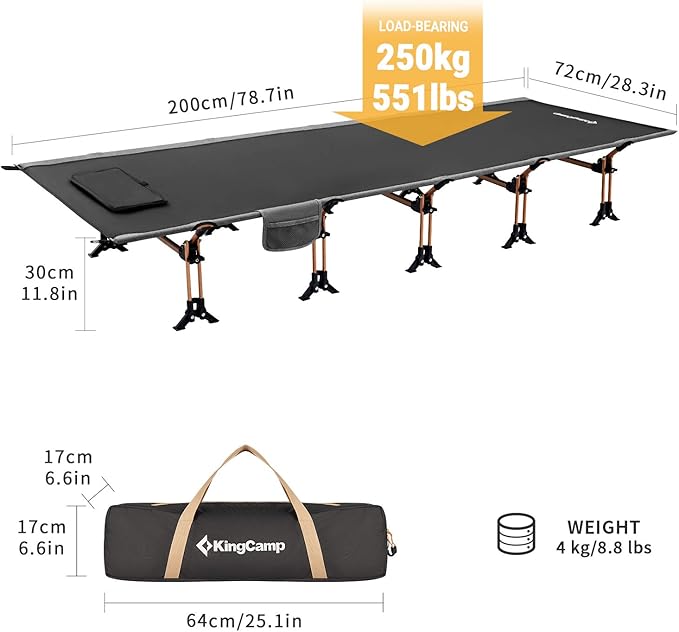 KingCamp Portable Camping Cot &amp Single-Size Sleeping Pad Inflatable Drop‑Stitch Mat