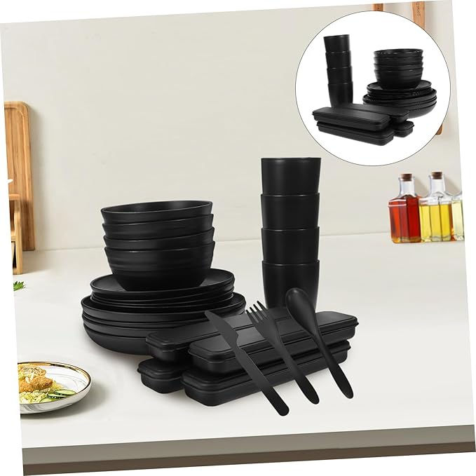 4sets Black Camping Cookware Rv Dishes Camper Essentials Cutlery Easy Clean Utensils Case