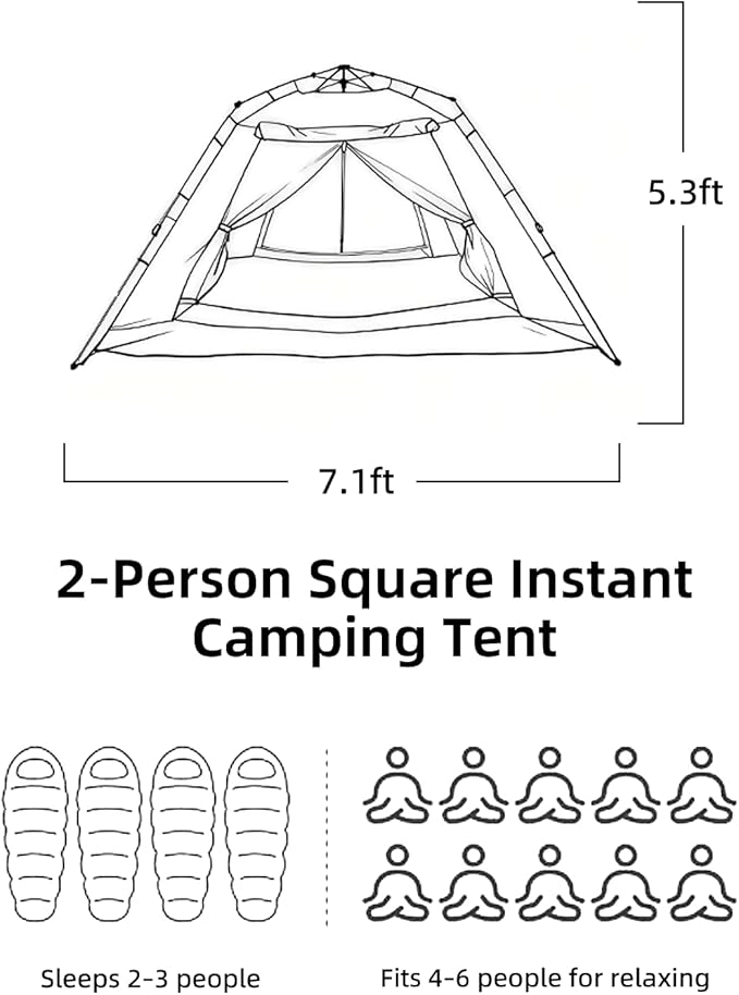 Instant Camping Tent 2/4 Person – 30-Second Quick Setup – Medium Outdoor Portable Tent for Family Camping &amp Outdoor Activities