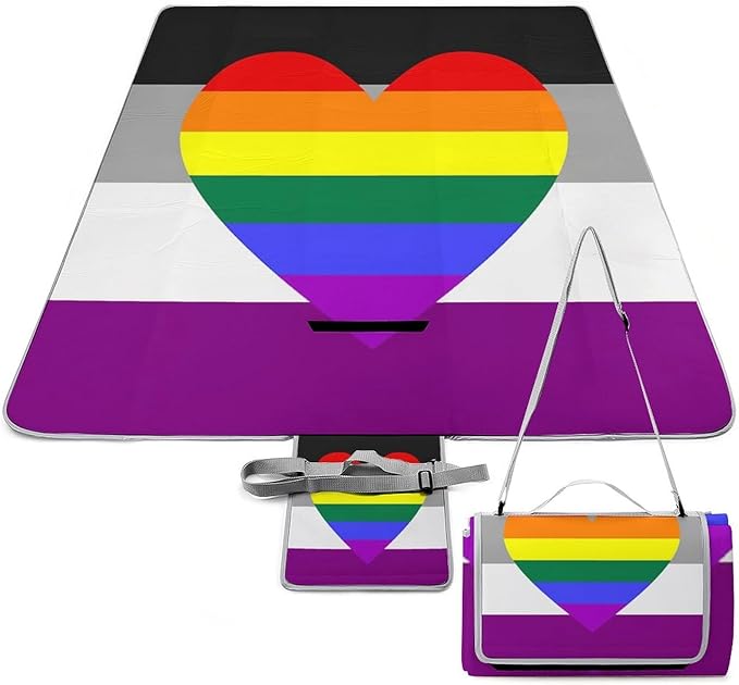 Rainbow Hearts Gay Pride Flag Colored Waterproof Outdoor Picnic Blanket Sandproof Beach Mat for Camping Hiking Grass Travelling