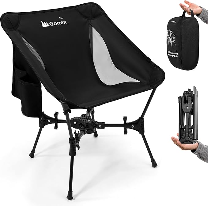 Gonex Portable Camping Chair The 5th Gen Ultralight Compact Backpacking Foldable Lightweight Folding Chair for Outdoor Camp Hiking Beach Picnic Concert Supports 330lbs (Black 1 PCS)