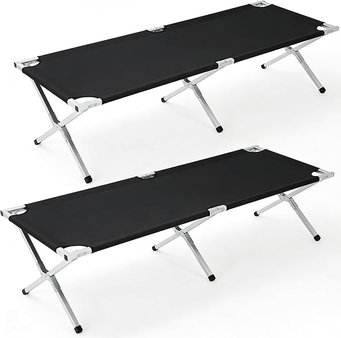 Portable Folding Camping Cot Heavy Duty Sleeping Bed with Carrying Bag 610D Oxford Cloth &amp Lightweight Aluminum Frame 275lbs Load Outdoor Cot for Adults Travel Hiking Office (Black 2 Pack)