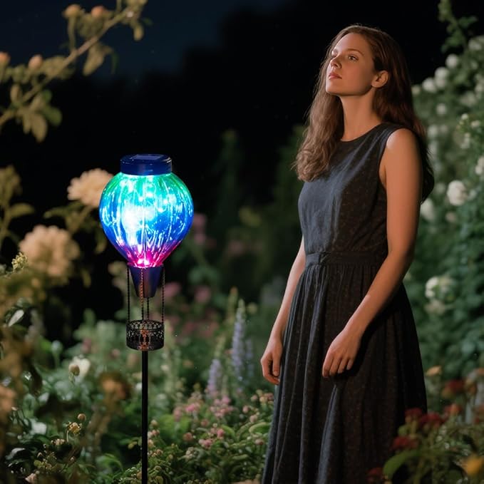 Solar Garden Lights Outdoor Waterproof with Hot Air Balloon Led Garden Lights Outdoor Solar Landscape Stake Light Decor for Outside Pathway Walkway Yard Patio