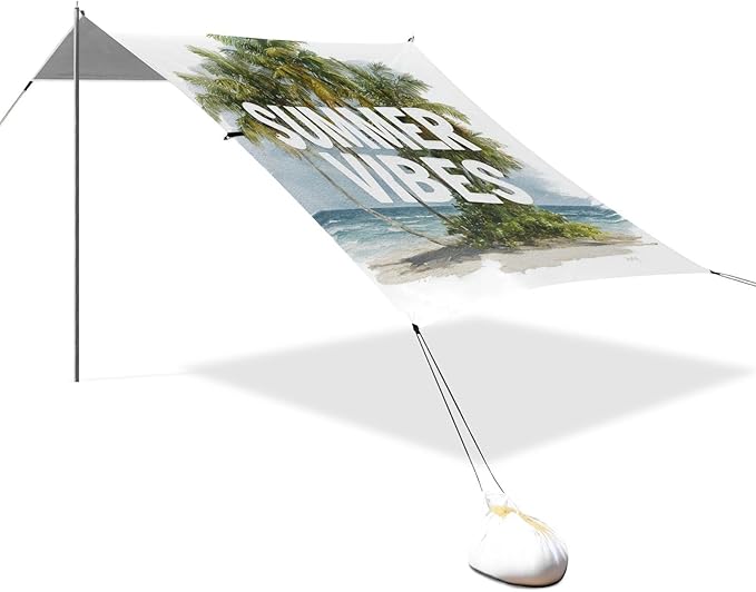 Bolaz Beach Canopy Tent Sun Shade9'×10.5' Large Family Beach Shade UPF50+- Outdoor Shade for Camping Trips FishingSummer Times9
