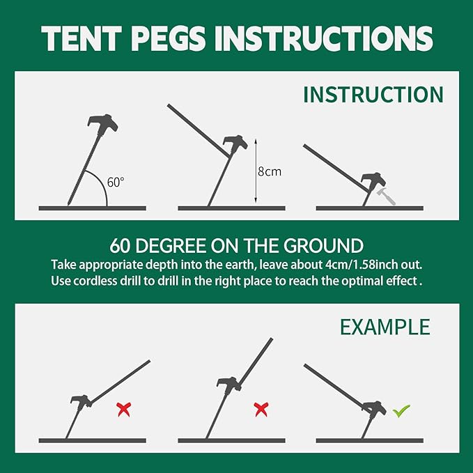 20 Pack 8 Screw in Tent Stakes for Drilling with Hex Heads - Heavy Duty Stainless Steel Tent Pegs/Nails/Spikes Ground Anchors Grow in Dark - for Camping Grassland Portable Box (White)