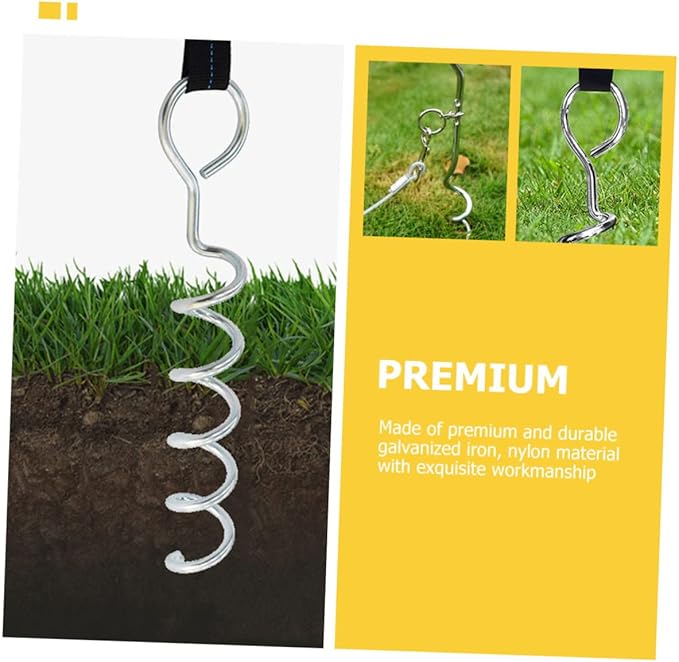 Mikikit Spiral Shaped Dog Stakes Set Heavy Duty Metal Ground Anchors for Tents Wear-Resistant Dog Tie-Outs for Camping and Outdoor Use