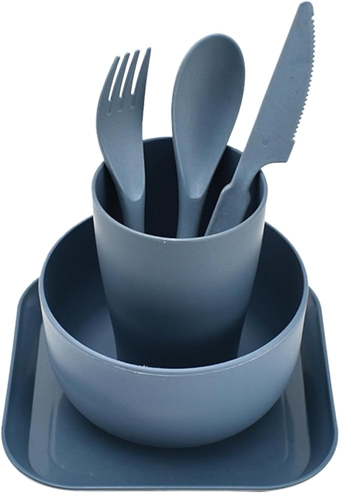 Camping Utensils Camping MessKit Reusable 4-Piece Tableware Set Flatware Cutlery Set for Travel Camping Picnic Outdoor Camping Gear Include KnifeSpoonFork Cutlery SetCupBowlPlate