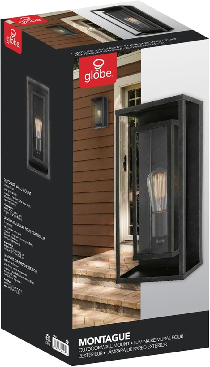Globe Electric 44228 Montague 1-Light Outdoor Wall Sconce Bronze Clear Glass Shade44228