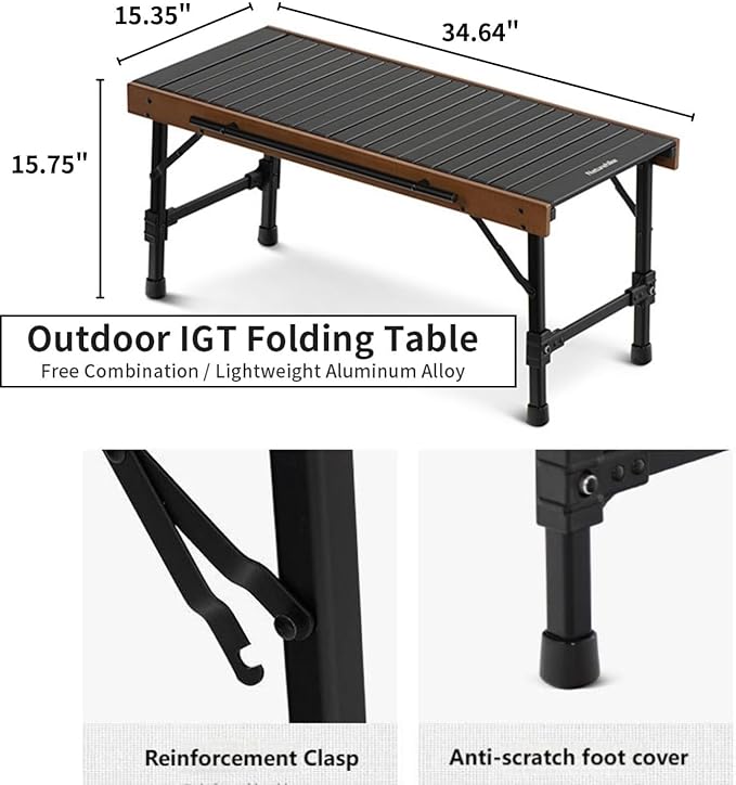 Naturehike IGT Camping Table Fold up Lightweight Aluminum Alloy+Wood 4-6 Person Portable Table with Carry Bag for Outdoor Folding Square Table Picnic Backyards BBQ Camp Kitchen