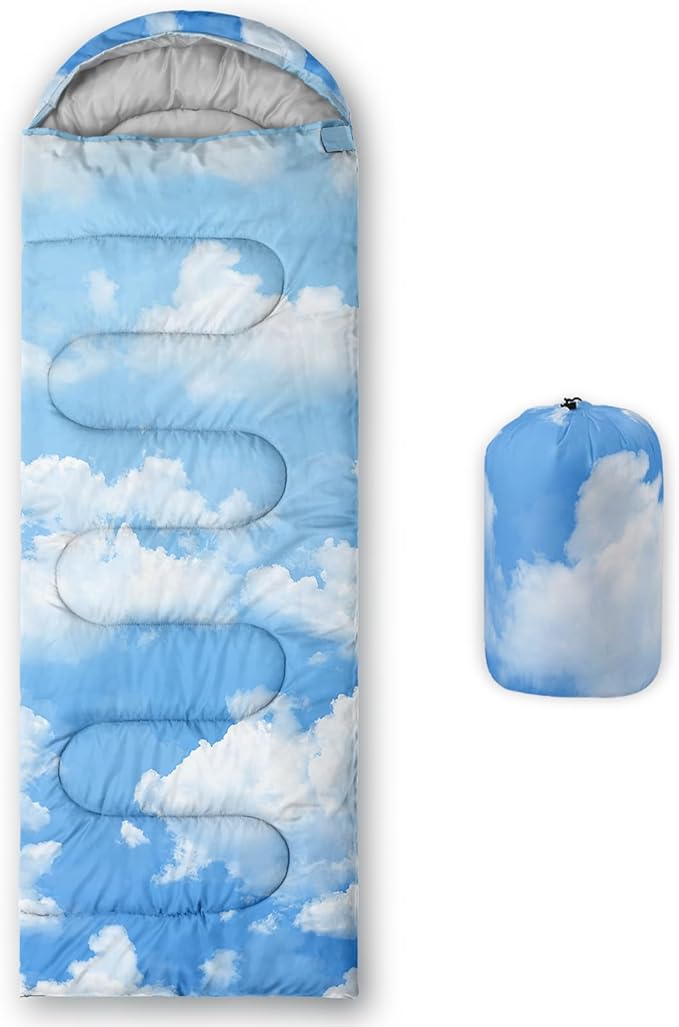 Axolotl Blue Sky Kids Sleeping Bag White Cloud Camping Bag in Warm Cold Weather for Girls Boys Natural Scenery Clouds Waterproof Backpacking for Traveling Outdoor Camping Gear Hiking Gear Equipment