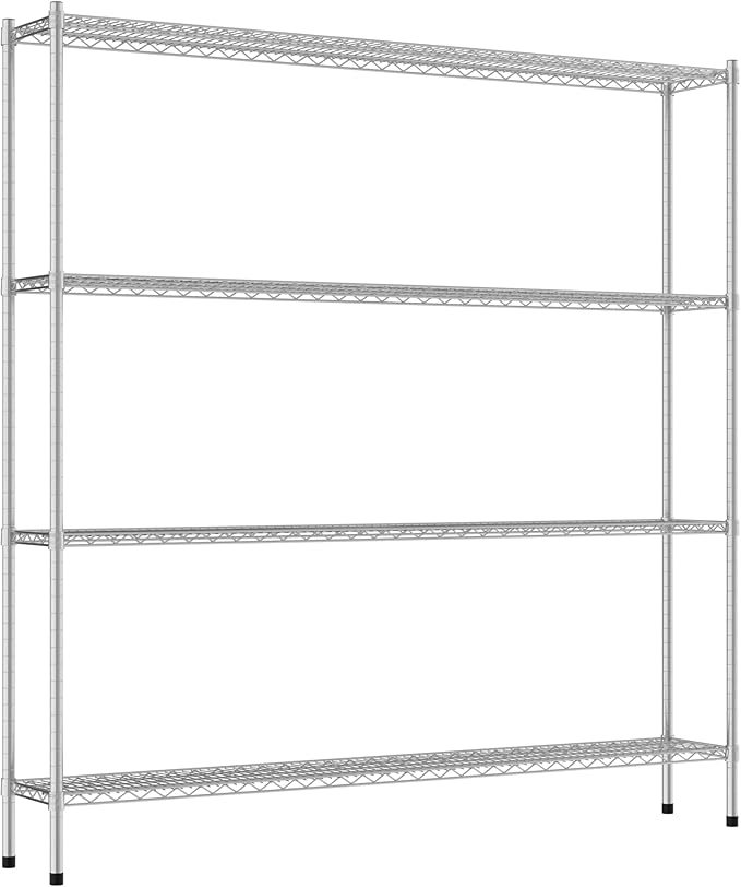 Commercial NSF Listed Chrome Stationary Wire Shelving Kit 12 x 72 x 74 with 4 Shelves Perfect for Warehouse Walk-in Refrigerator Freezer Grocery Store Restaurant Dishroom