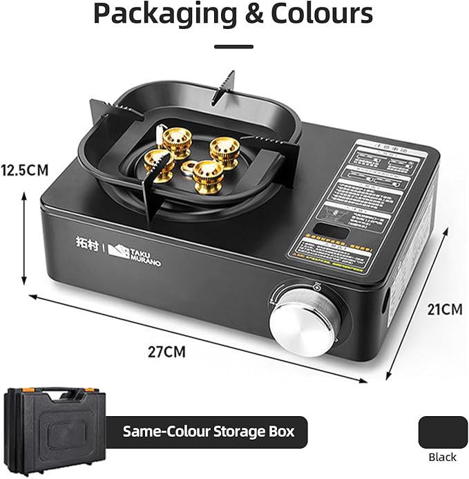 Portable Butane Camping Stove Mini Backpacking Camp Stove for Camping Hiking RV Trip Quick Breakfast and Emergency 6200W Coffee-coloured and Black (Black)