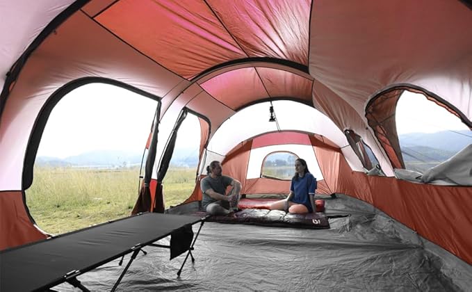 CAMPROS CP Tent 12-Person-Camping-Tents3 Room Family TentsWaterproof Windproof Family Tent with Top Rainfly6 Large Mesh WindowsDouble LayerEasy Set Up Portable with Carry Bag-20' x 9' x 72(H)
