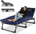 Portable Folding Camping Cot Adjustable 4-Position Adults Reclining Chaise with Pillow Outdoor Lounge Chair Sleeping Cots Bed Perfect for Camping Pool Beach Patio