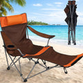 Camping Lounge Chair with Headrest Footrest and Storage Bag Portable Folding Reclining Camping Chair with Foot Rest for Adults Outdoor Camping Beach Hiking Fishing (Orange Brown)