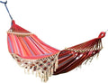 Bohemian Double Hammock for 2 Person Red White Striped Pattern with Tassels Heavy Duty Rope Outdoor with Carry Bag(Pink)