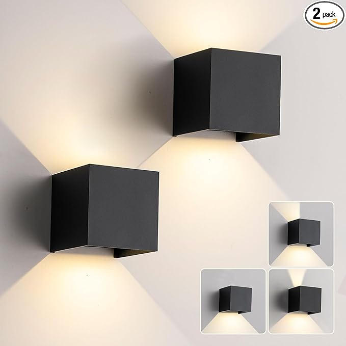 Nigaut Outdoor Wall Light 2 Pack 15W 3000k Black Up and Down Lights Outdoor Sconce Lights for Patio Porch with Adjustable 0-120° Beam Angle LED Exterior/Interior Lighting Fixtures