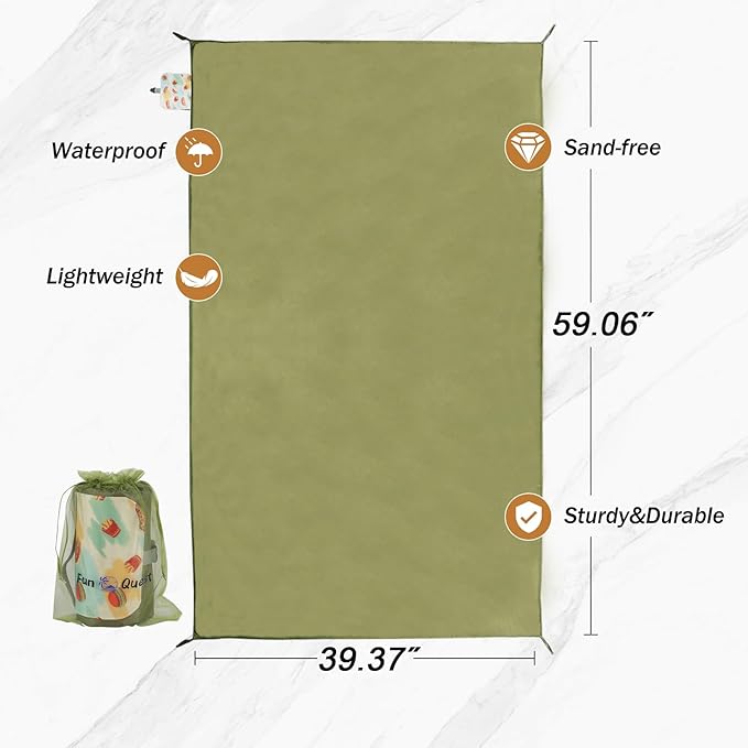 Picnic Blanket Waterproof – Packable Sand Proof Beach Blanket (0.42lb/0.66lb) Compact &amp Foldable Fits in Pocket with Integrated Stakes Ideal for Camping Hiking Travel Concert Festival