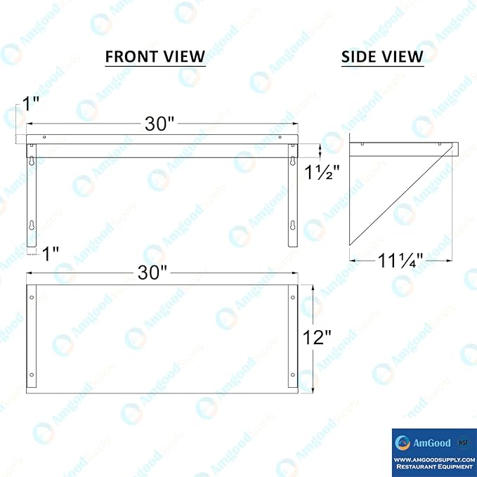 AmGood 12 x 30 Stainless Steel Wall Shelf | Appliance &amp Equipment Metal Shelving | Kitchen Restaurant Garage Laundry Utility Room | Heavy Duty | Squared Edge | NSF Certified