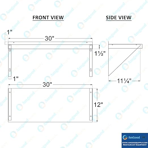 AmGood 12 Width x 30 Length | Stainless Steel Wall Shelf | Square Edge | Metal Shelving | Heavy Duty | Commercial Grade | Wall Mount | NSF Certified