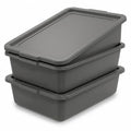 Gray 13 L Commercial Bus Tubs/Tote Box with Lids Plastic Storage Wash Basin Tub 3-Pack
