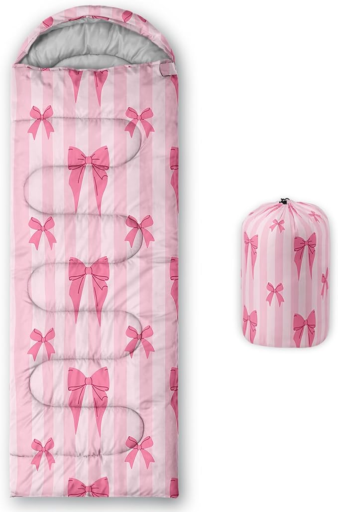 Colorful Bow Sleeping Bag 3 Season Warm Cool Weather Hand Drawn Bow Camping Sleeping Bag for Adult Cute Bowknot Camping Backpacking for Outdoor Traveling Hiking Hunting Gear Equipment