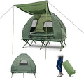 Goplus Camping Tent Cot 5-in-1 Folding Camping Bed with Awning Air Mattress Sleeping Bag Bedspread Off Ground Elevated 1-2 Person Cot Tent with Carrying Bag Air Pump for Camping Picnic Outdoor