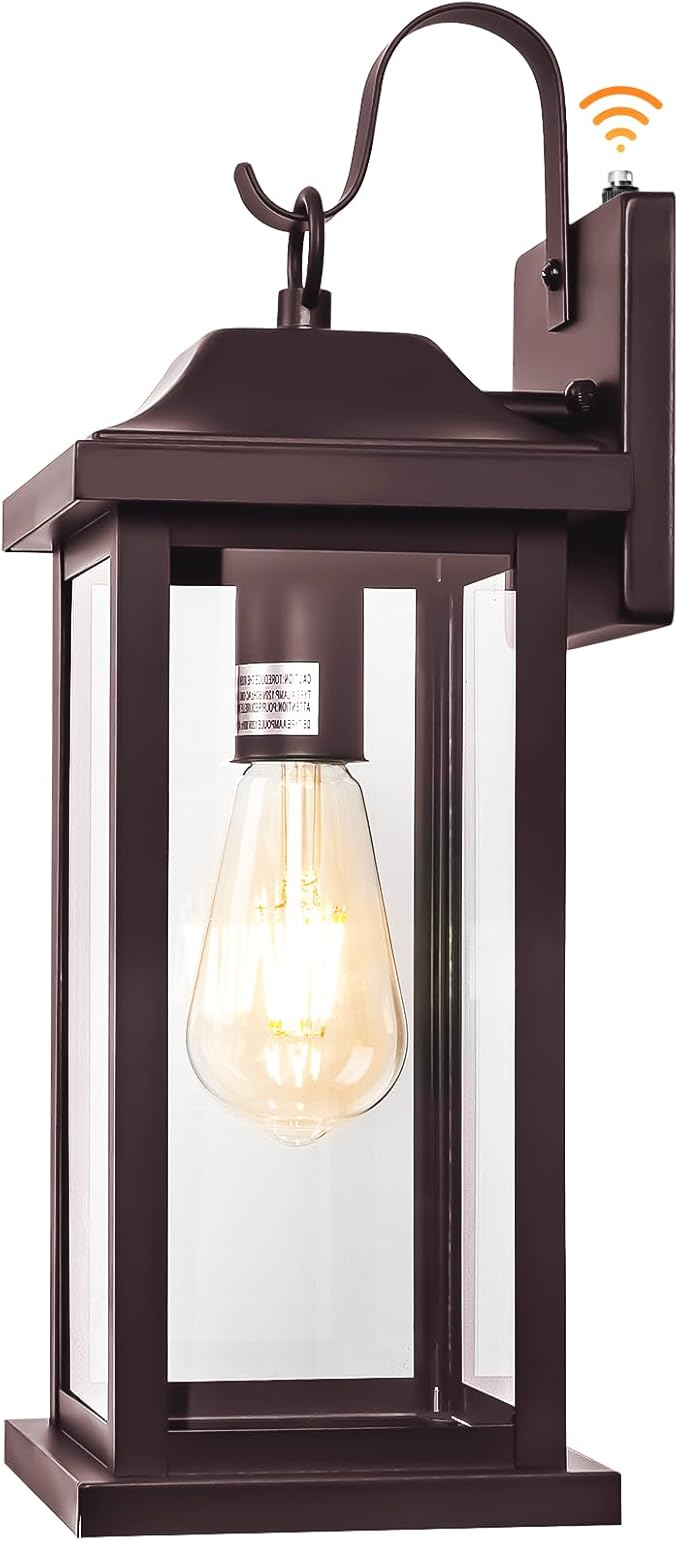 Dusk to Dawn Outdoor Lighting for House 17 Inch Large 1-Pack Oil Rubbed Bronze Exterior Light Fixture for Front Porch Light with Clear Tempered Glass Waterproof Outside Wall Mounted Lamp
